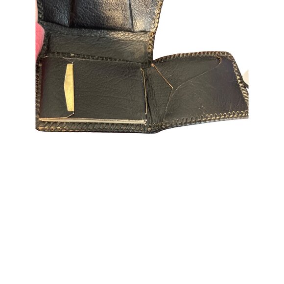 Vintage Handmade Tooled Leather Wallet Rose Design Snap Closure Lucille 5" x 4" - Picture 6 of 7